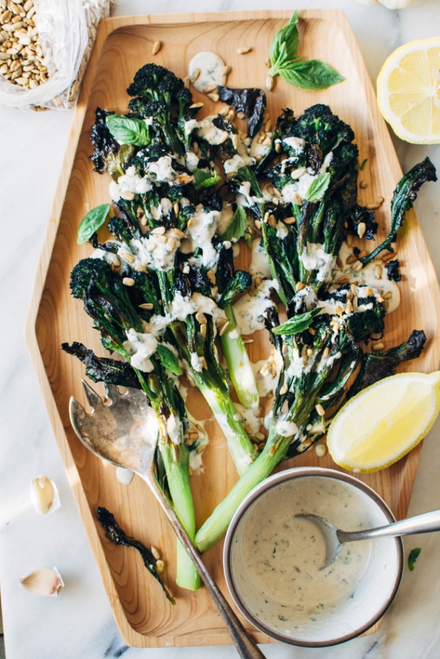 Charred Purple Sprouting Broccoli With Caper Basil Tahini Sauce {paleo ...