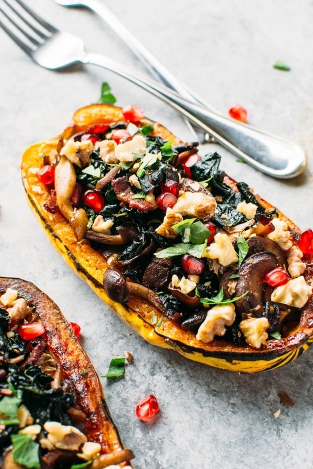 Roasted Delicata Squash Stuffed with Kale and Maple Cinnamon Roasted ...