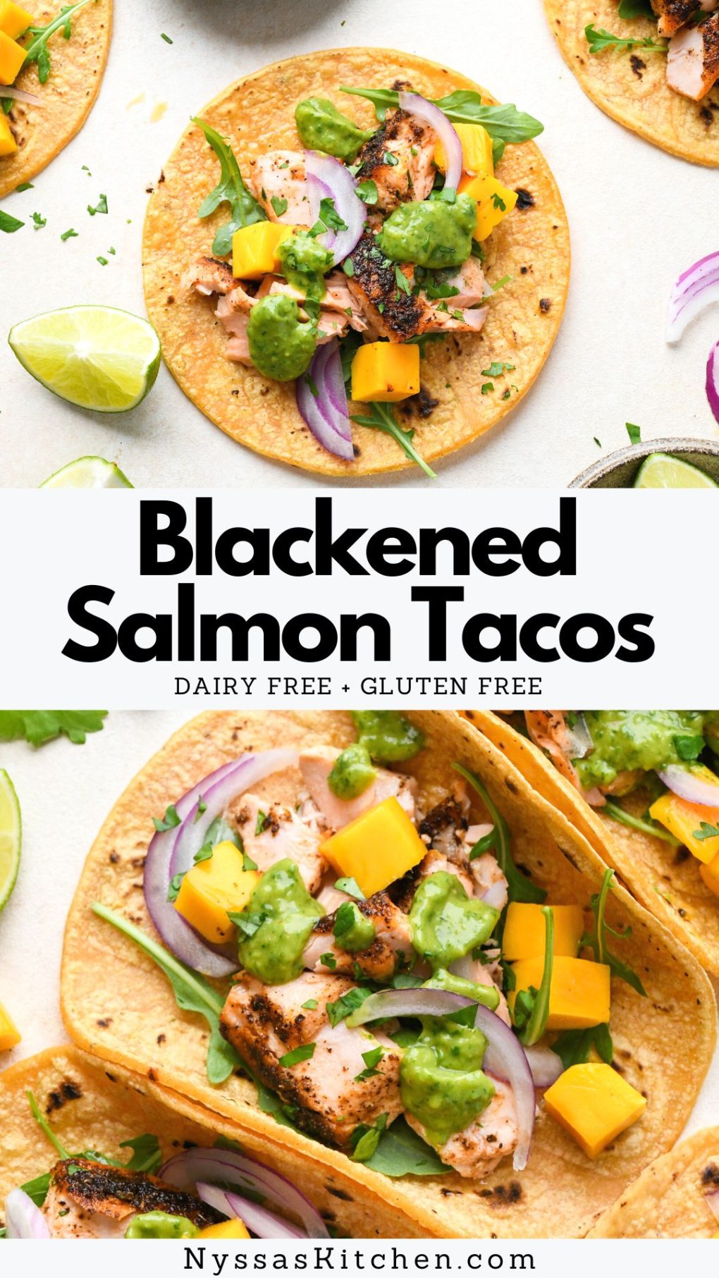 Pinterest pin for blackened salmon tacos