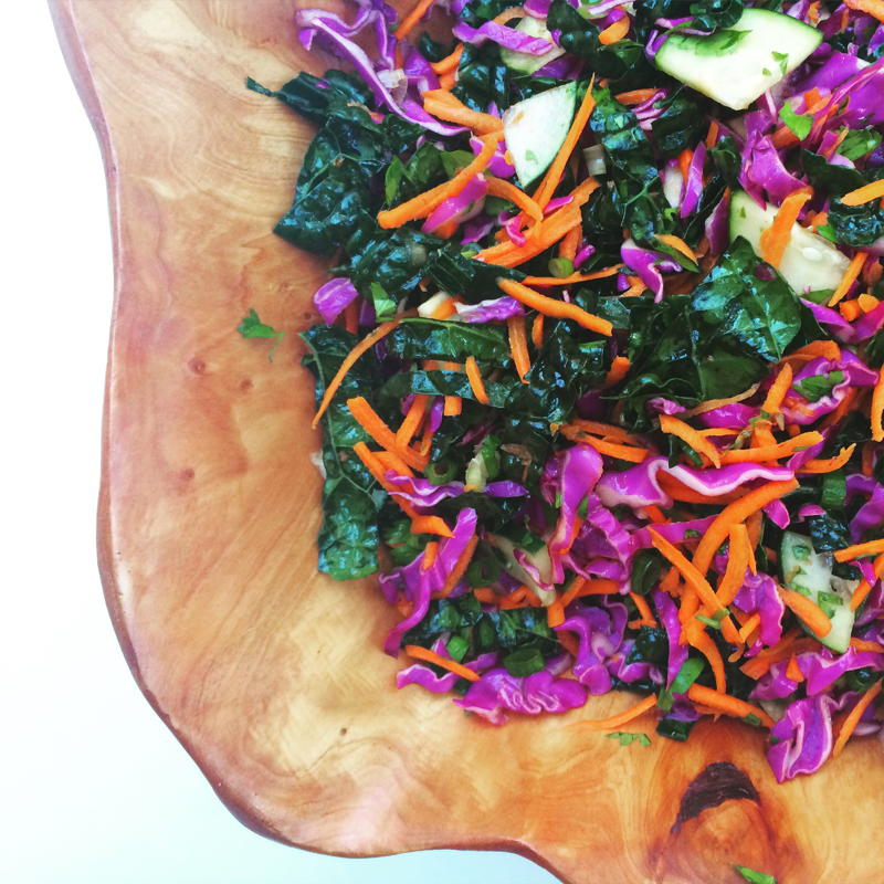 chopped asian kale salad with honey lime dressing