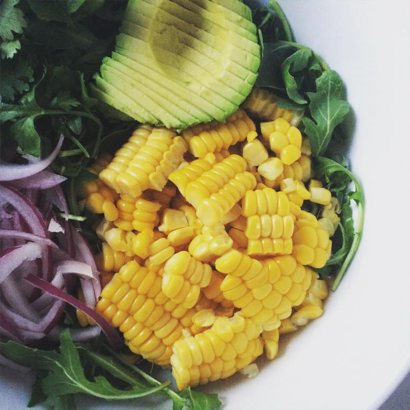 Sweet Corn, Arugula and Red Onion Salad - mysavoryspoon