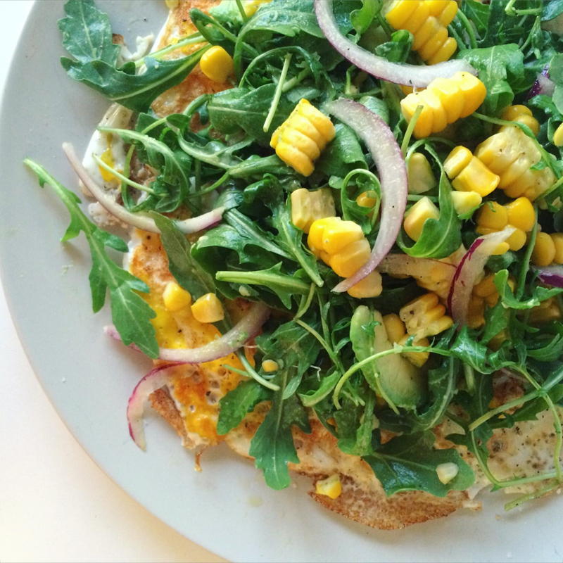 open faced omelette with arugula, corn and avocado salad | www.nyssaskitchen.com