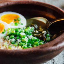 chard and rice soup with a 6 minute egg + lime
