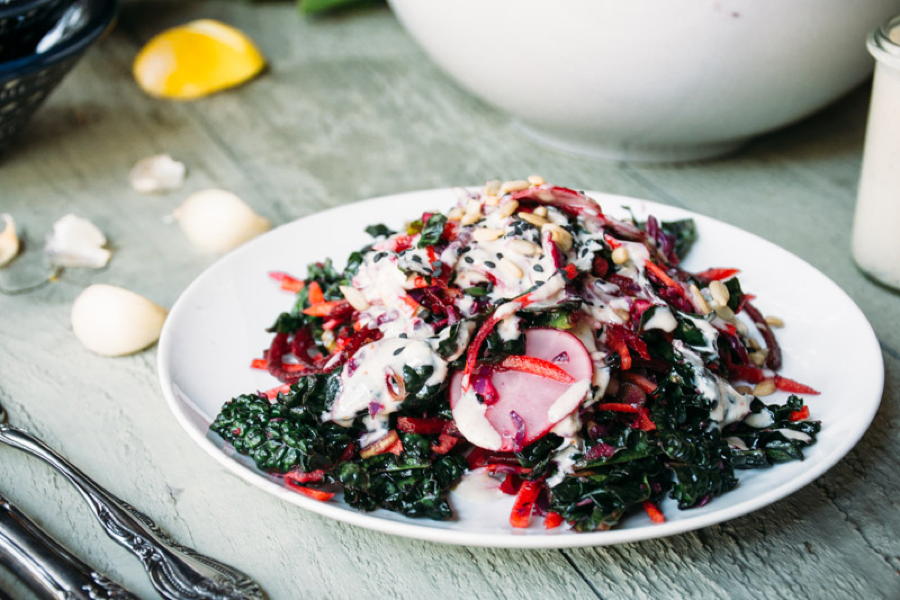 vibrant kale salad with chili flecked lemon tahini dressing | www.nyssaskitchen.com