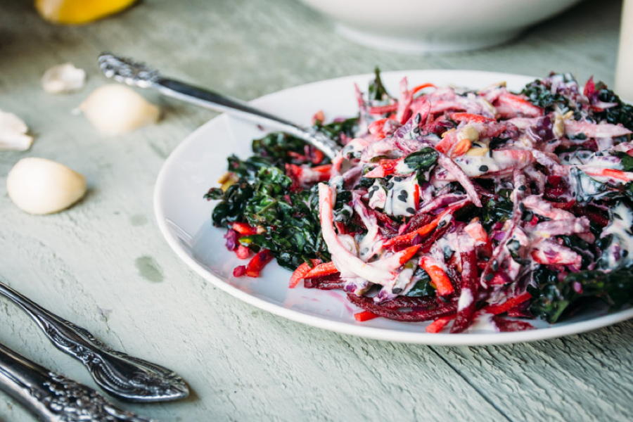 vibrant kale salad with chili flecked lemon tahini dressing | www.nyssaskitchen.com