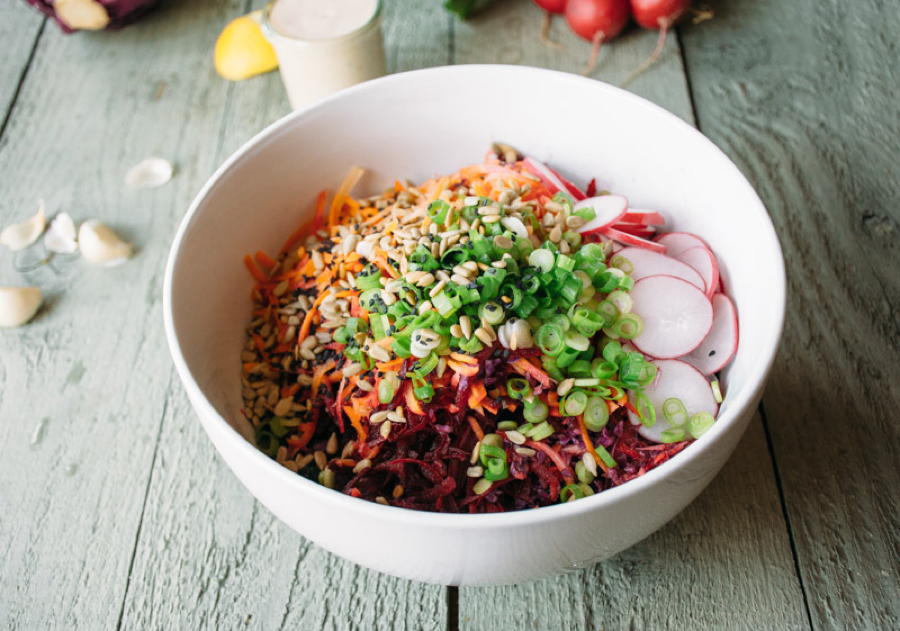 vibrant kale salad with chili flecked lemon tahini dressing | www.nyssaskitchen.com