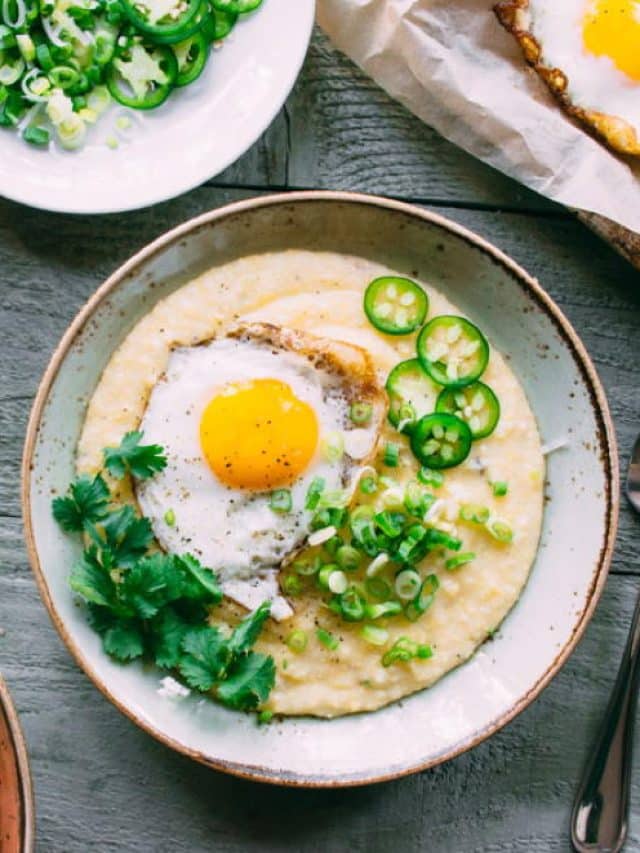 Spicy Cheddar Grits With Fried Eggs Story - nyssa's kitchen