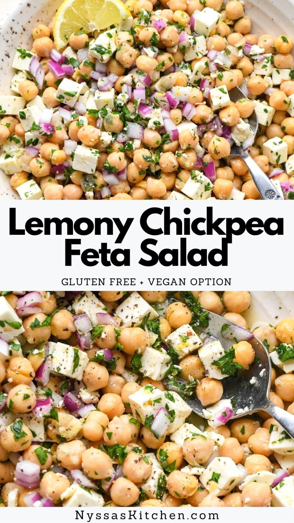 Pinterest pin for chickpea feta salad