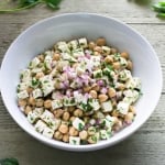 chickpea feta salad! a super easy and satisfying vegetarian recipe made with feta cheese, chickpeas, parsley, red onion, and a simple lemon and olive oil vinaigrette. a perfect make-ahead picnic salad! | www.nyssaskitchen.com