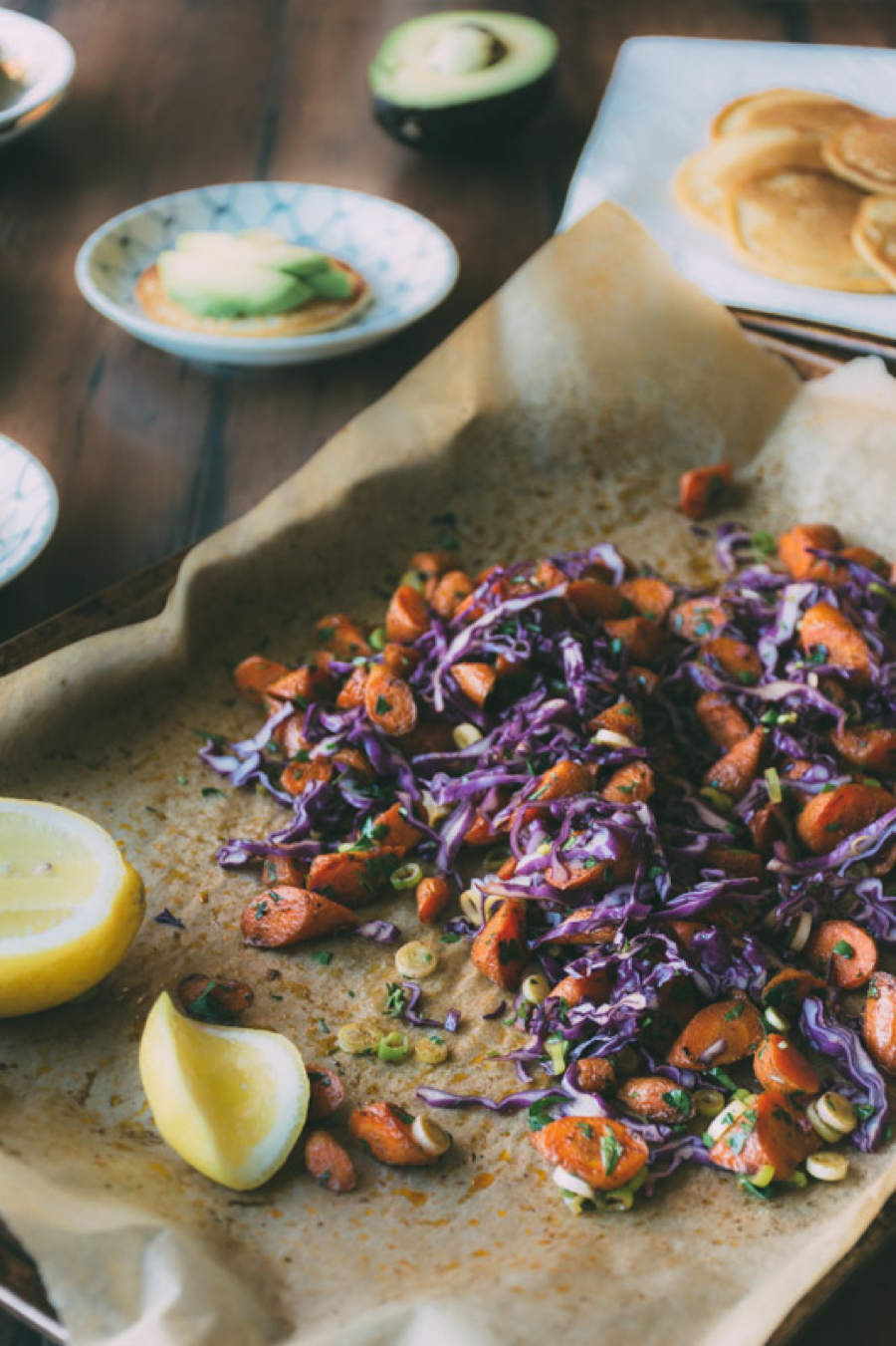 roasted-carrot-picnic-salad-with-sprouted-garbanzo-bean-pancakes-and-avocado