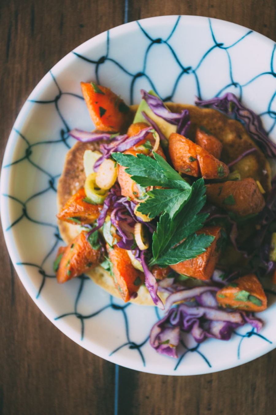 roasted-carrot-picnic-salad-with-sprouted-garbanzo-bean-pancakes-and-avocado