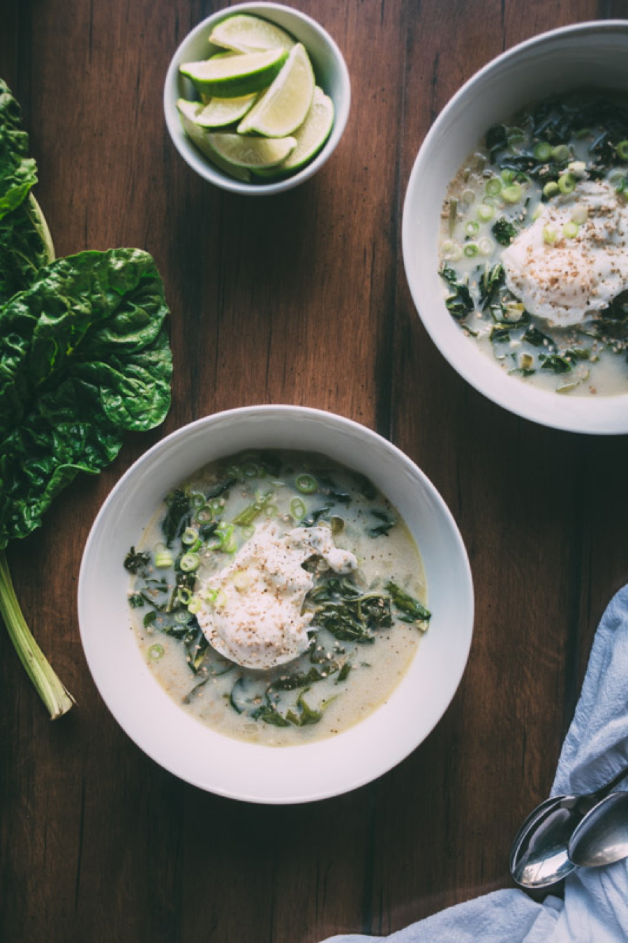 chard coconut detox soup with poached eggs: a vibrant and restorative soup made with chard, onion, fennel, celery and garlic, and paired with a nutritionally dense bone broth or vitamin rich vegetable stock + poached eggs to detox and support your body from the inside out! | www.nyssaskitchen.com