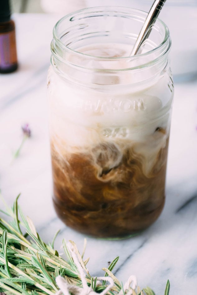 lavender coconut iced coffee is a delightfully easy, dairy free homemade fancy coffee recipe perfect for the late summer months. made with coconut milk, lavender, iced coffee and coconut sugar or honey. | www.nyssaskitchen.com