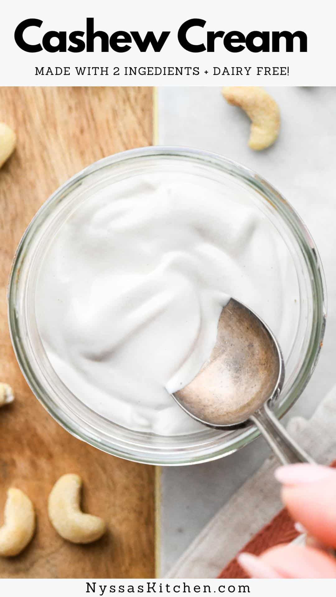 Cashew cream is a luscious dairy free wonder that can be used to replace heavy cream in savory to sweet recipes alike. Made with just water and raw cashews, it's quick and easy to whip up. It will transform the way you look at dairy free / vegan cooking, and make your life easier and more delicious! Vegan, Whole30 compatible, and paleo friendly.
