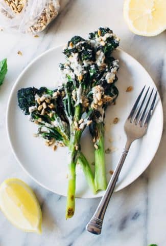 purple-charred-purple-sprouting-broccoli-with-caper-basil-tahini-sauce