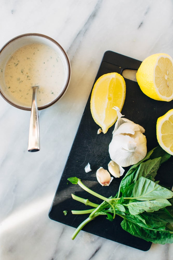 Charred Purple Sprouting Broccoli With Caper Basil Tahini Sauce {paleo ...