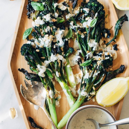 Charred Purple Sprouting Broccoli With Caper Basil Tahini Sauce {paleo ...