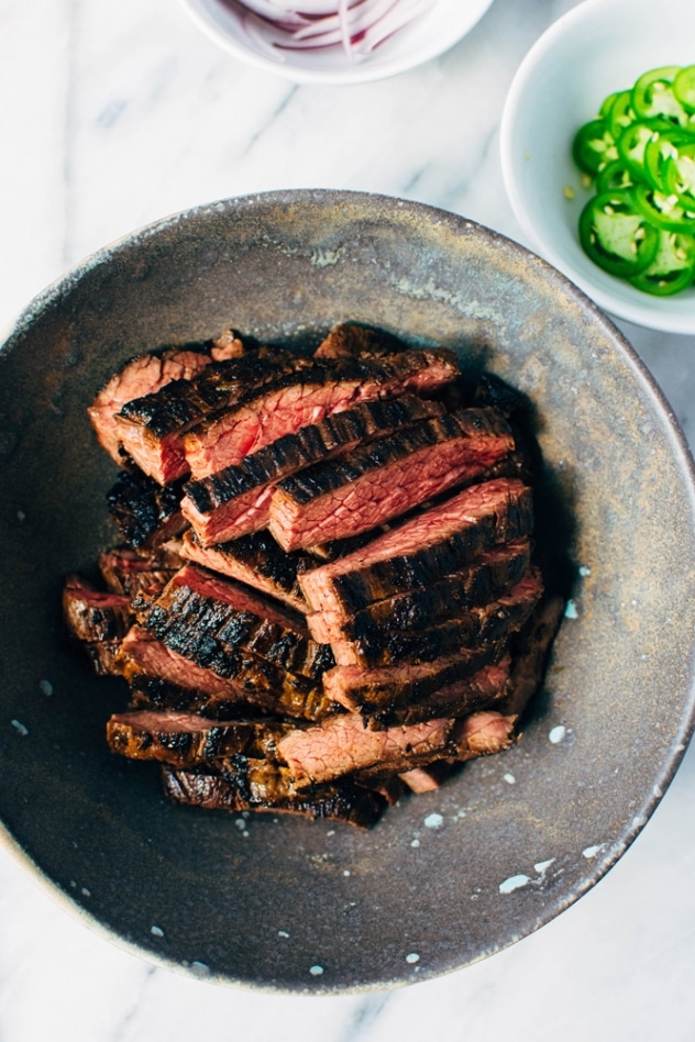 Spicy thai marinated skirt steak tacos and avocado are super bold and umami packed paleo friendly tacos that are super versatile and easy to make!