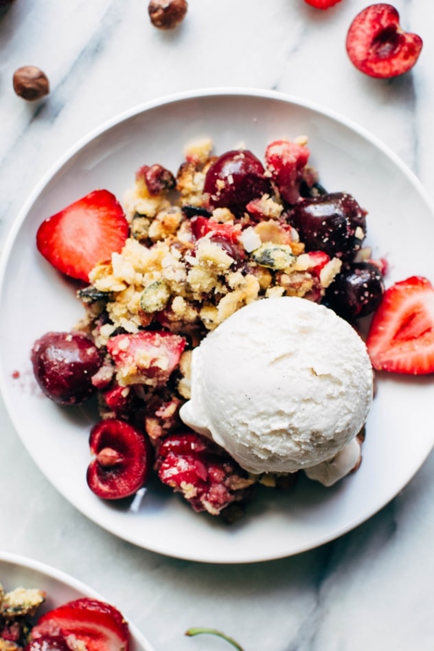 Paleo cherry strawberry crisp is the perfect simple and healthy summer treat. Free of grains, refined sugar, and processed vegetable oils, it will nourish your summer bod from the inside out!