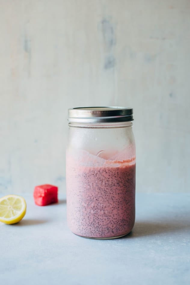 Hydrated chia seeds for creamy watermelon chia seed pudding. A simple and healthy treat made with minimal ingredients, and packed with juicy summertime flavor to keep you happy and healthy!