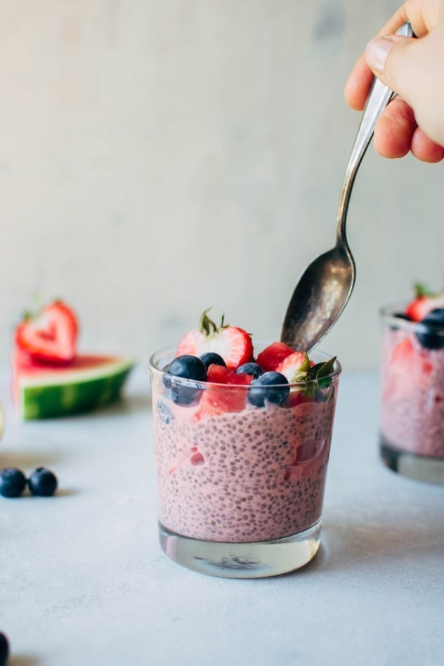 A simple and healthy recipe for creamy watermelon chia seed pudding made with minimal ingredients, and packed with juicy summertime flavor to keep you happy and healthy!