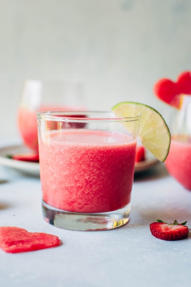 Watermelon strawberry quencher! The most hydrating watermelon drink you've ever had! Made with only fresh watermelon, frozen strawberries, and lime juice.