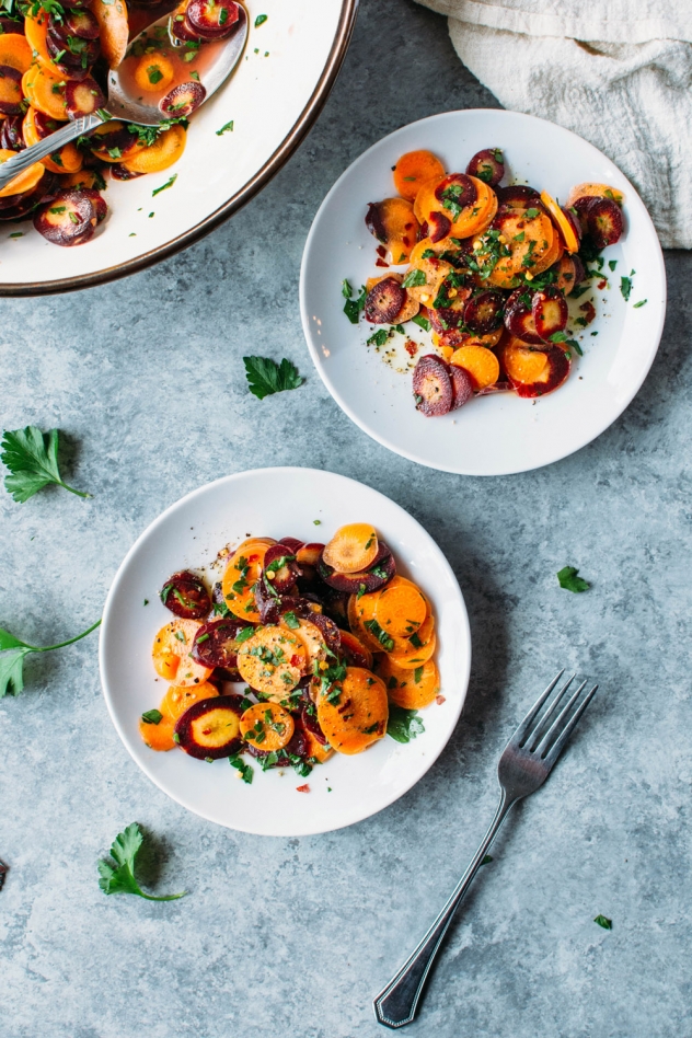 Shaved carrot and parsley salad! A bright and colorful counterpart to your hearty meals. Made with simple ingredients you probably already have on hand. Paleo and Vegan.