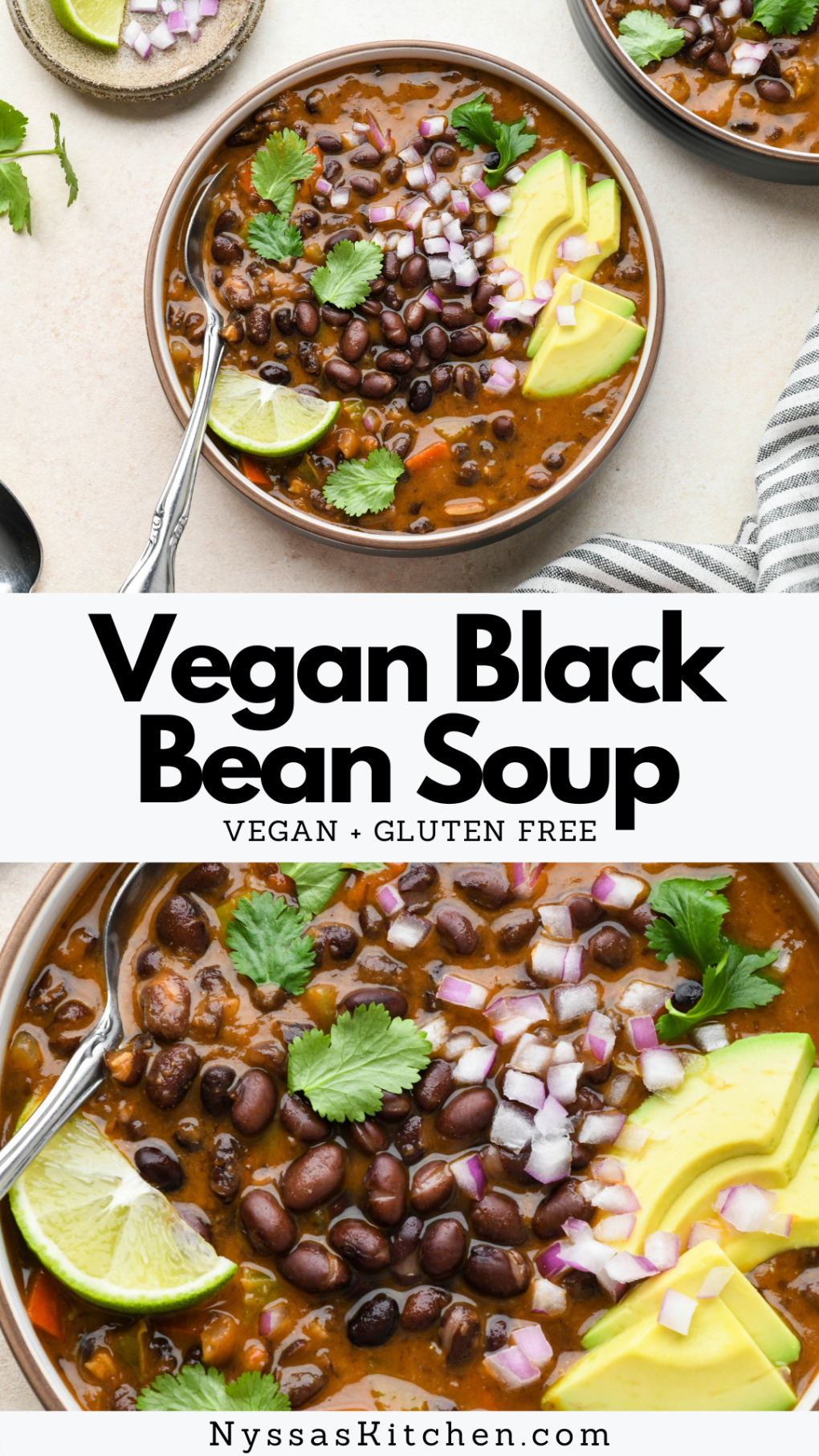 Pinterest Pin for vegan black bean soup.