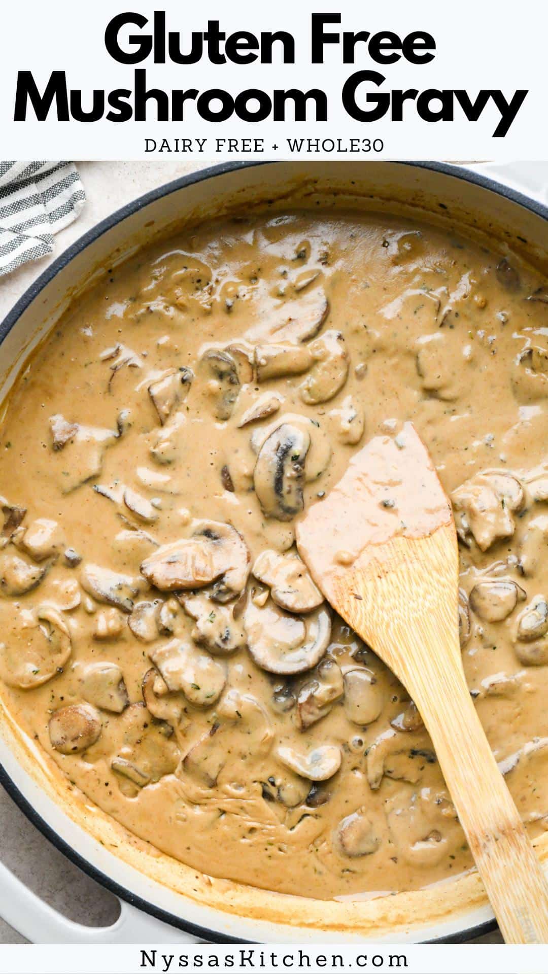 This gluten free mushroom gravy is the stuff that dreams are made of! It is creamy, rich, deeply flavorful, and made without gluten or dairy. It's also make-ahead friendly and an easy recipe perfect for weeknight meals or holidays. It pairs beautifully with everything from mashed potatoes to pan-seared protein to biscuits and gravy. Versatile and a total crowd-pleaser!