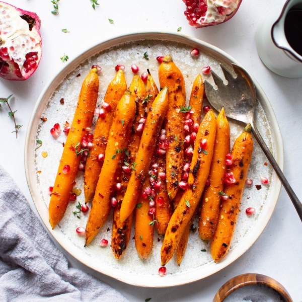 Maple Chili Glazed Carrots with Thyme and Pomegranate - Vegan + GF