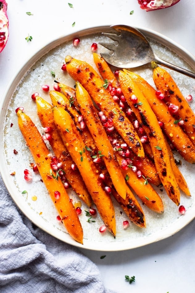 Maple Chili Glazed Carrots with Thyme and Pomegranate - Vegan + GF