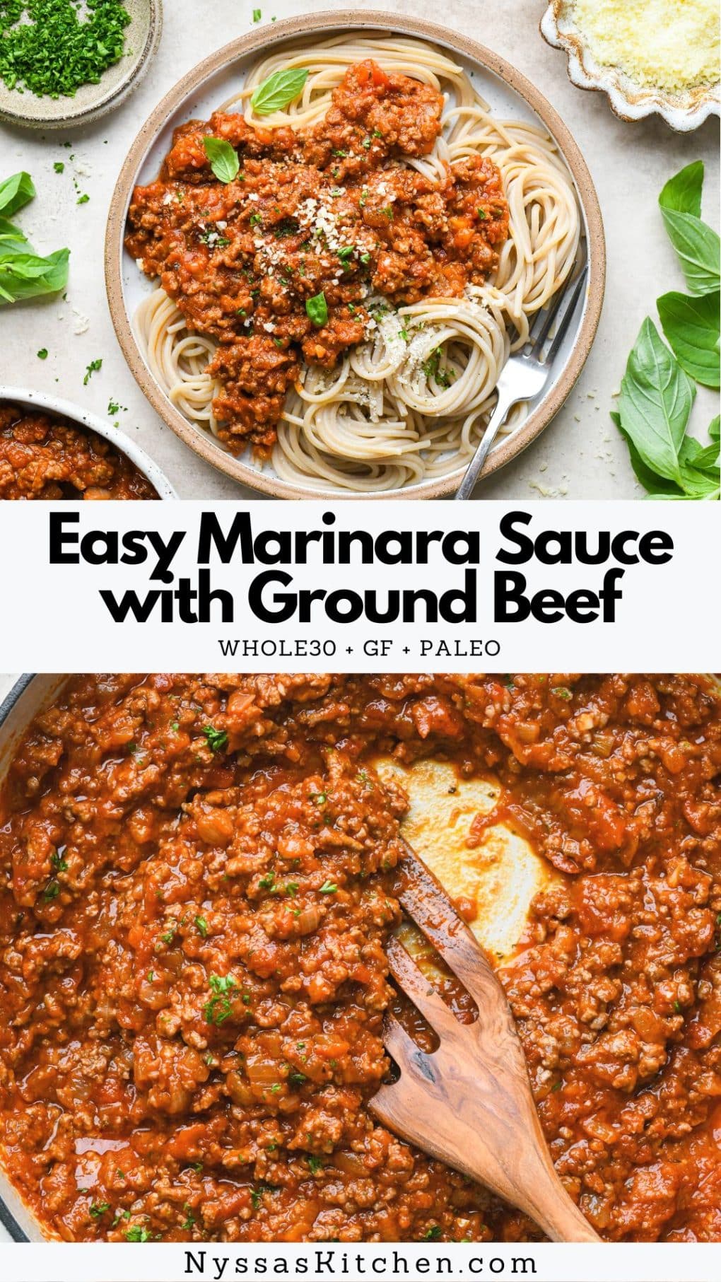 Pinterest pin for Easy Marinara Sauce with Ground Beef
