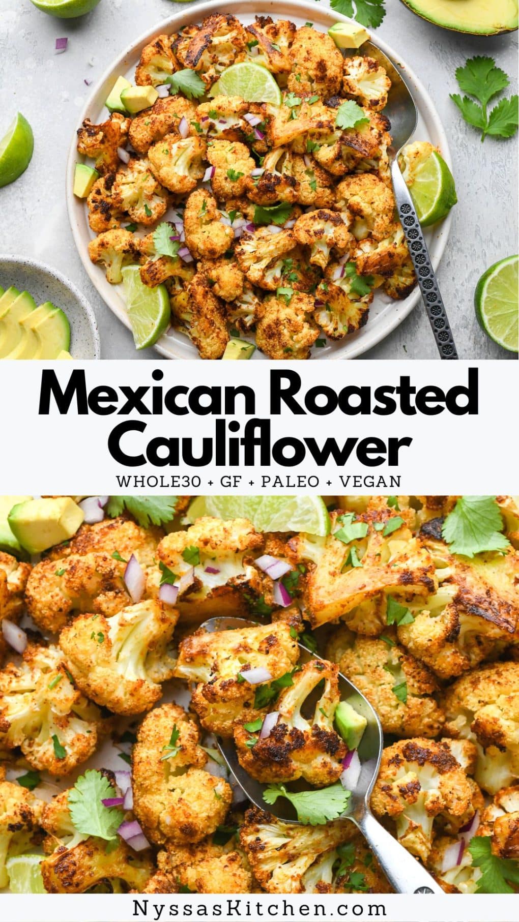 Pinterest pin for Mexican roasted cauliflower.