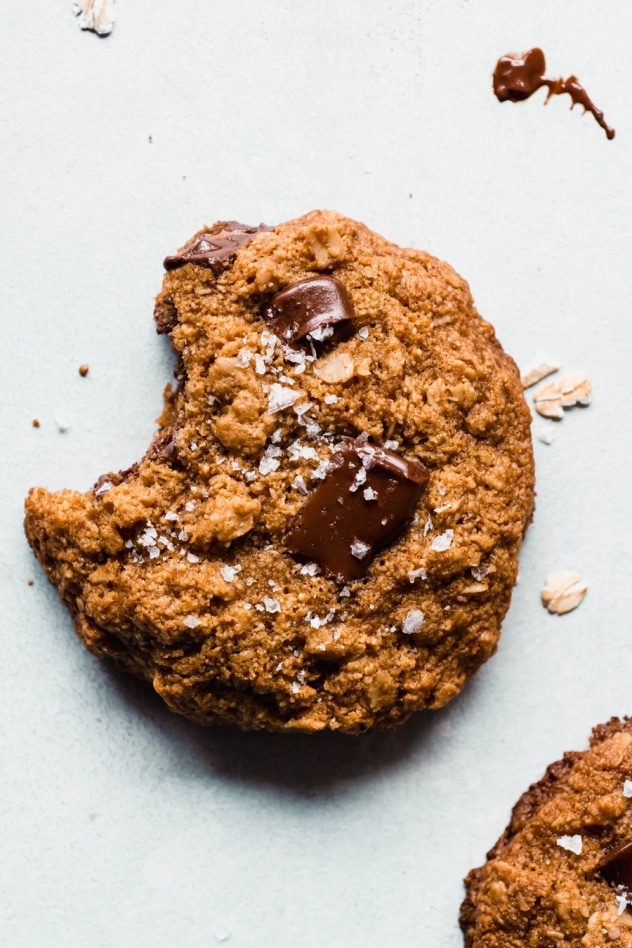 These salted gluten free oatmeal chocolate chunk cookies are SO crazy delicious that I'm betting they will become your new favorite cookie! Chewy and tender on the inside with just barely crisp edges, and the perfect amount of chocolate for a healthy treat you are going to FALL IN LOVE WITH!