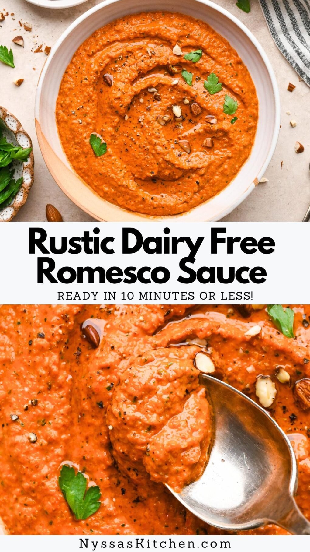 Pinterest pin for dairy free romesco sauce
