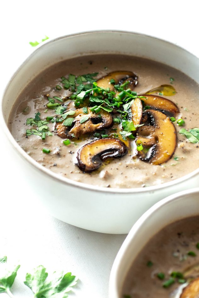 Homemade Cream of Mushroom Soup with Fresh Herbs {gluten free + vegan