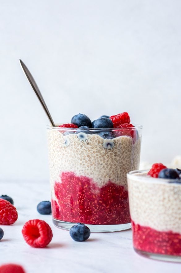 Fresh Raspberry Blueberry Chia Seed Pudding - Dairy Free!