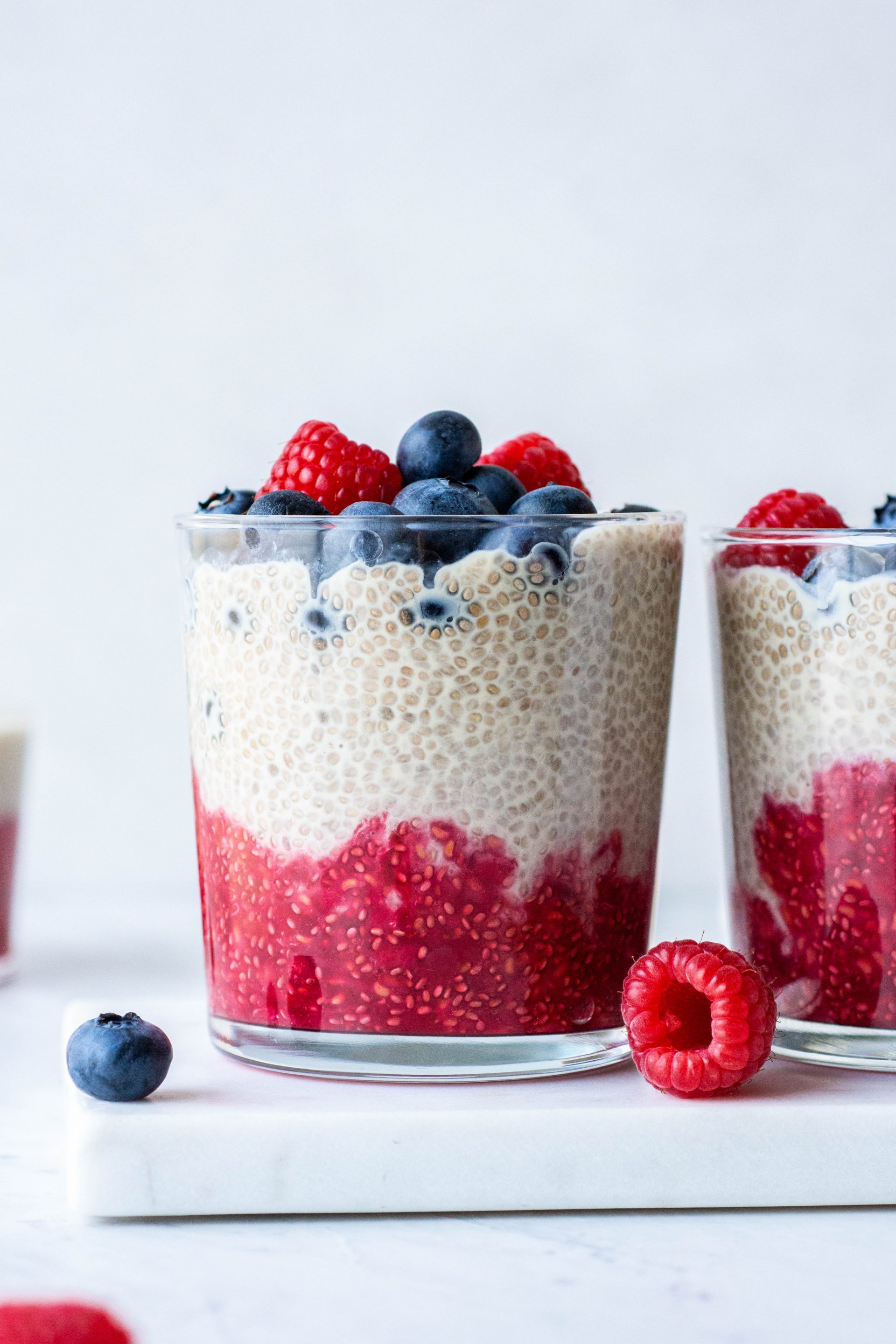 Fresh Raspberry Blueberry Chia Seed Pudding - Dairy Free!