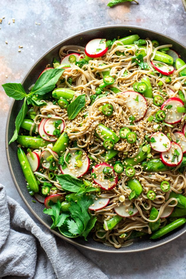 Vegan Soba Noodle Salad with Vegetables and Herbs {gluten free + vegan