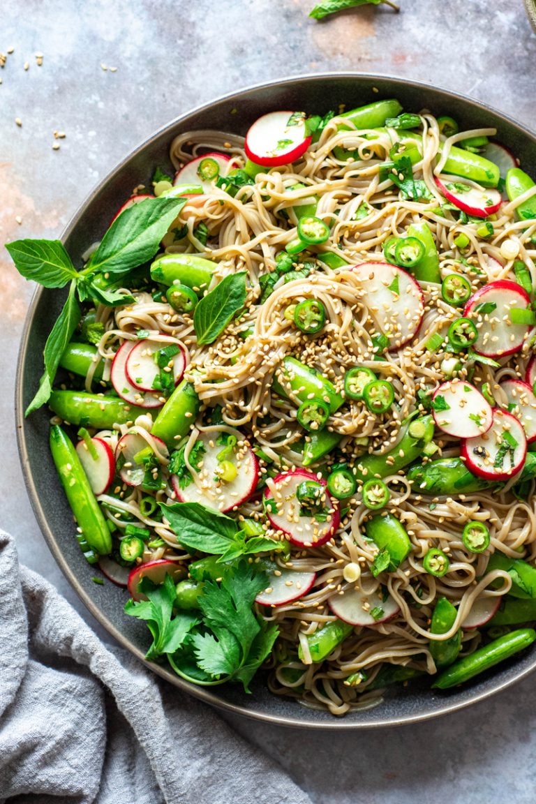 Vegan Soba Noodle Salad with Vegetables and Herbs {gluten free + vegan
