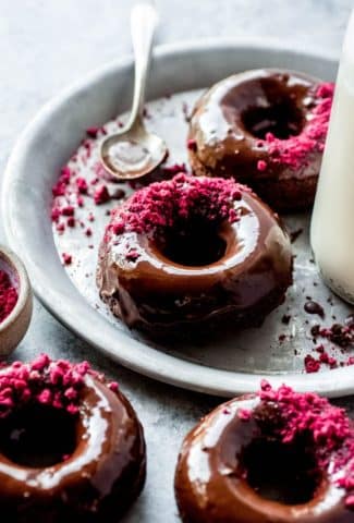 Baked Double Dark Chocolate Raspberry Donuts