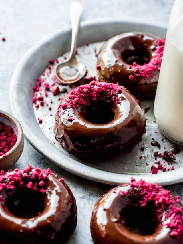 Baked Double Dark Chocolate Raspberry Donuts Story nyssa's kitchen