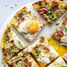 5 Ingredient Breakfast Pizza with Pesto and Bacon