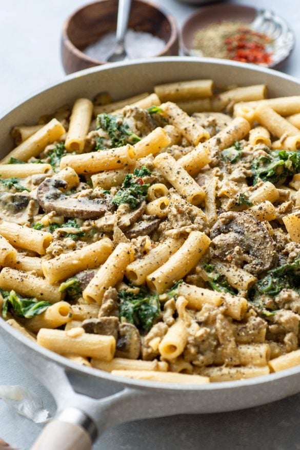 Dairy Free Turkey, Mushroom, and Kale Pasta Made with Cashew Cream