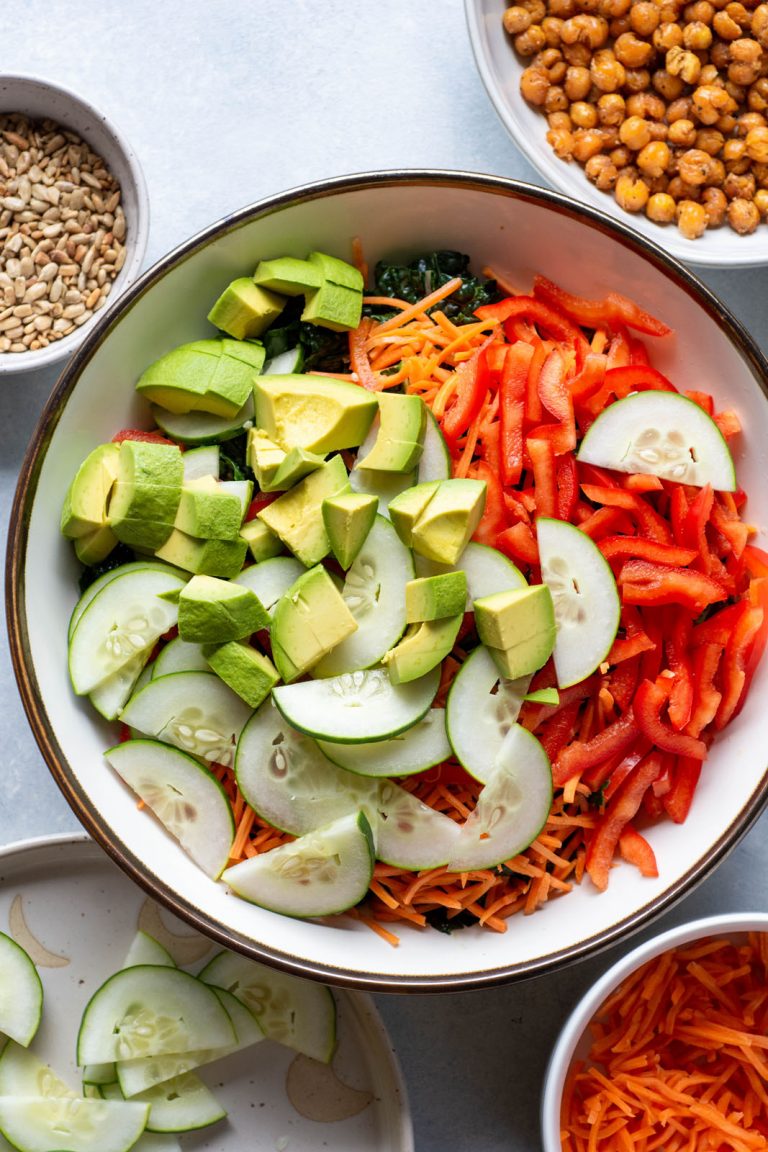 Honey Mustard Chickpea Kale & Avocado Salad