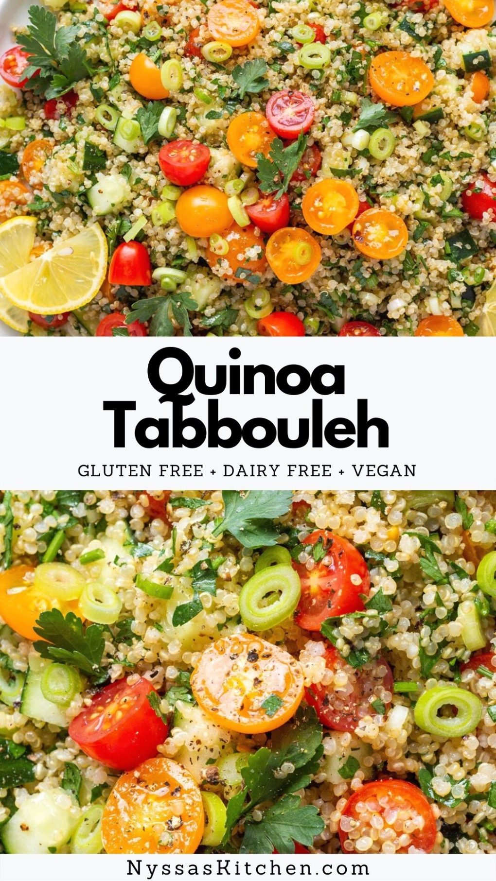 Pinterest pin for quinoa tabbouleh salad