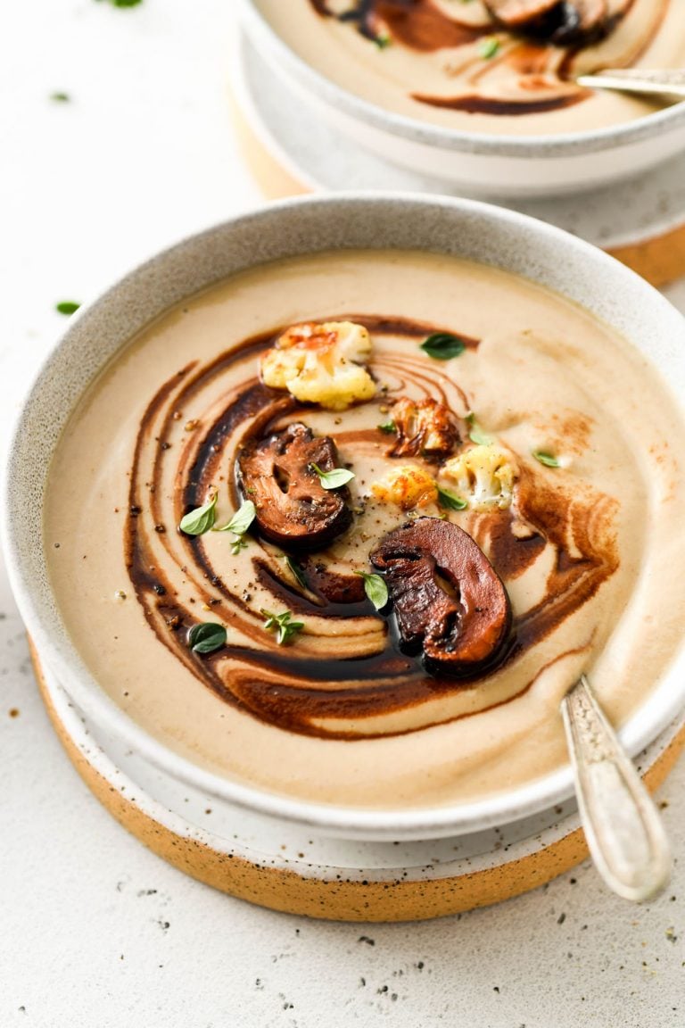 Creamy Roasted Cauliflower and Mushroom Soup {vegan + gluten free
