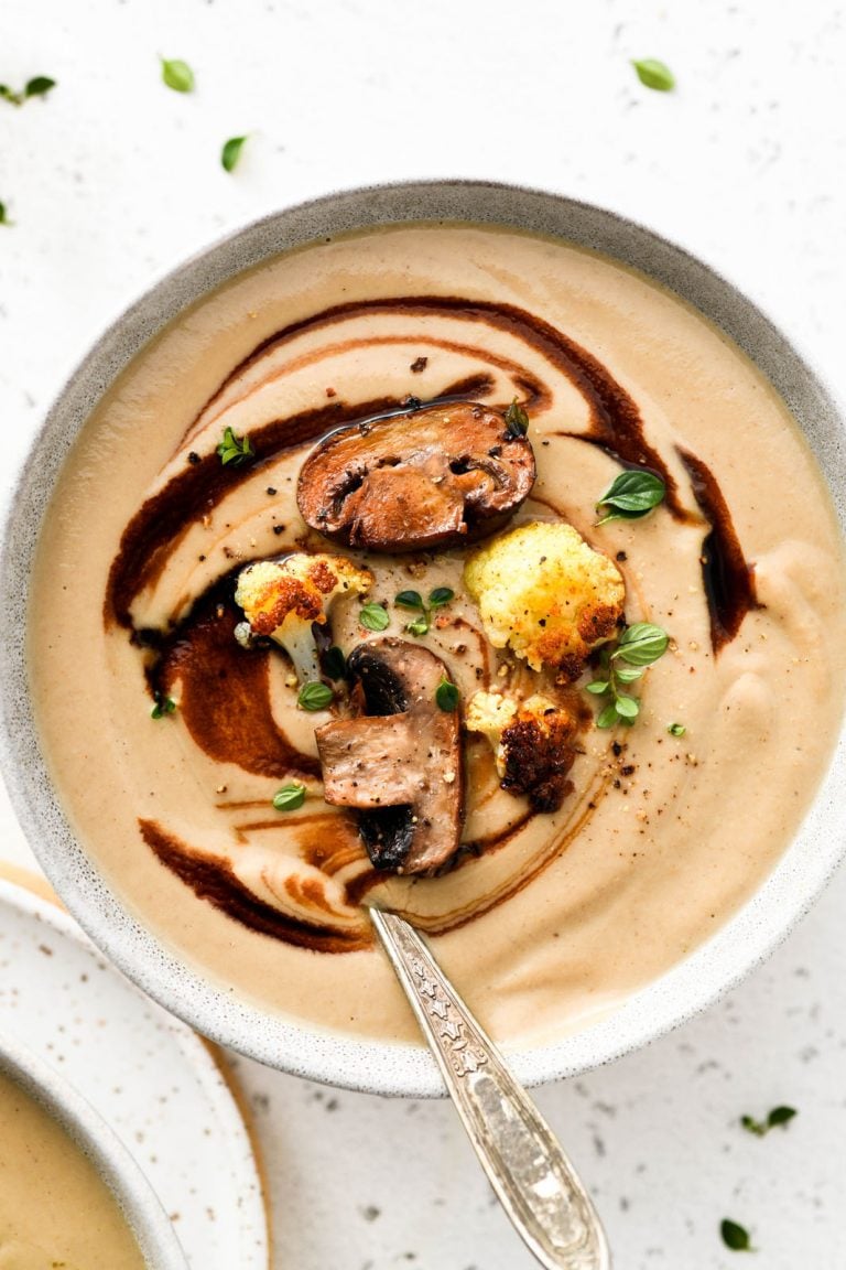 Creamy Roasted Cauliflower and Mushroom Soup {vegan + gluten free