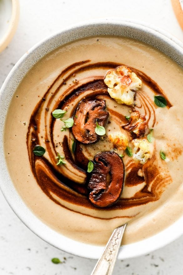 Creamy Roasted Cauliflower and Mushroom Soup {vegan + gluten free