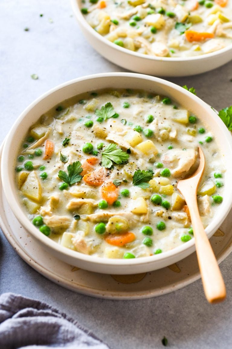 Dairy Free Chicken Pot Pie Soup Made with Cashew Cream